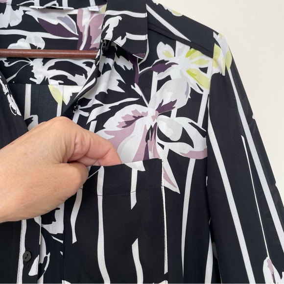 Reitmans Floral Striped Tunic Blouse Medium Side Slits Longline Lightweight - Picture 7 of 12